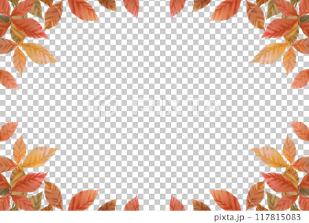 秋の葉フレーム　白背景　透過 117815083