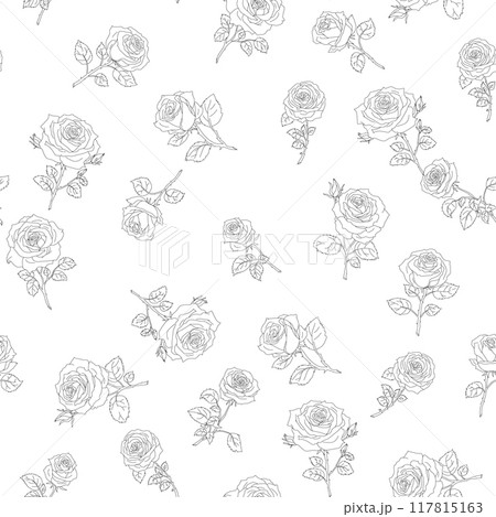 Sketch seamless black and white floral pattern with roses. Good for textile  117815163