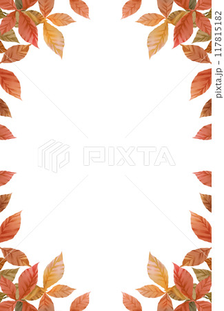 秋の葉フレーム　白背景　透過　縦長 117815182