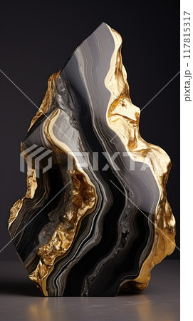 Golden and black texture. Polished stone with an exquisite natural pattern. 117815317