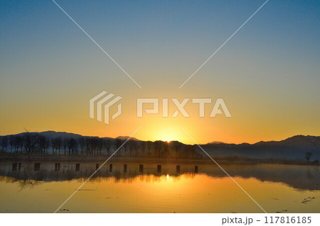 朝の福島潟（新潟県） 117816185