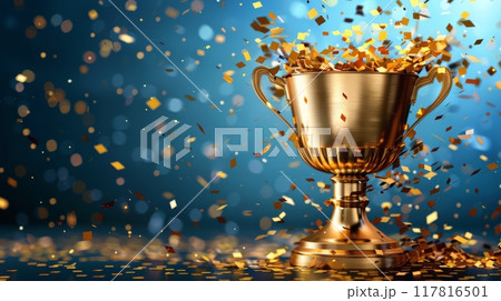 Golden Trophy With Confetti Celebration 117816501