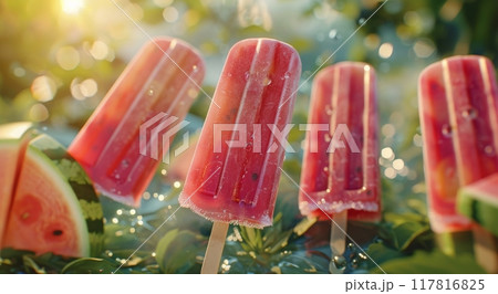 Refreshing Watermelon Popsicles On Ice 117816825