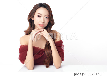 Beautiful young asian woman with clean fresh skin on white background, Face care, Facial treatment, Cosmetology, beauty and spa, Asian women portrait. Beautiful young asian woman with clean fresh skin on white background, Face care, Facial treatment, Cosmetology, beauty and spa, Asian women portrait. 117817106