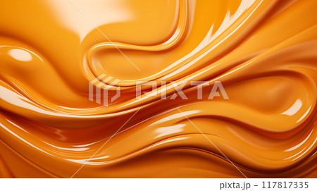 Abstract Orange Liquid Caramel Swirling in Waves. Generative AI 117817335
