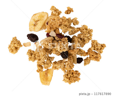 muesli pile or crunchy granola isolated on white 117817890