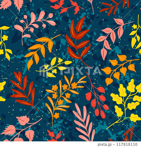 Retro style pattern with autumn leaves, herbs 117818110