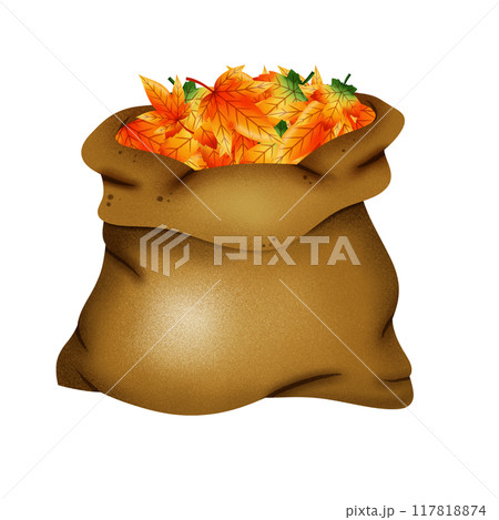Rake and maple sack in Autumn illustration Rake and maple sack in Autumn illustration 117818874