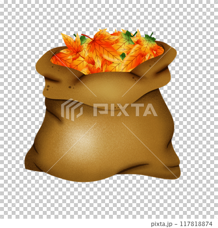 Rake and maple sack in Autumn illustration Rake and maple sack in Autumn illustration 117818874