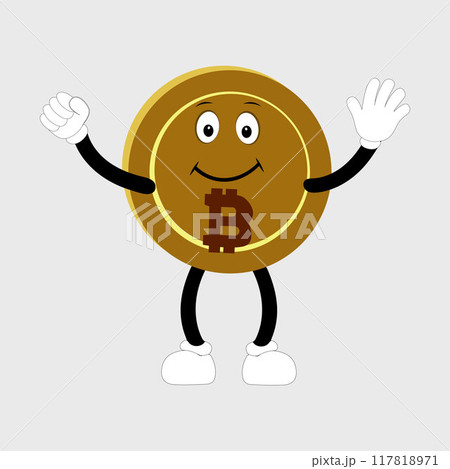 Bitcoin Crypto Currency Character Design Mascot, gestures of cute bitcoin characters. Vector illustrations of crypto coins. Cartoon funny gold mascots 117818971