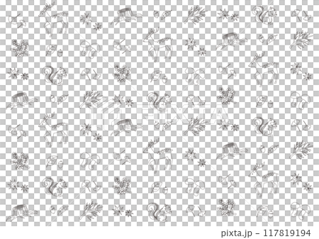 紅葉と動物の線画のパターンのイラスト_黒 117819194