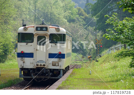 嘉例川駅を発車するキハ40系列車 117819728