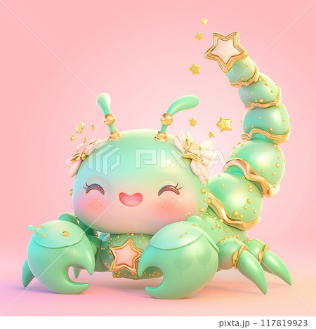 A cute little pink and blue Zodiac sign Scorpio with stars on it 117819923