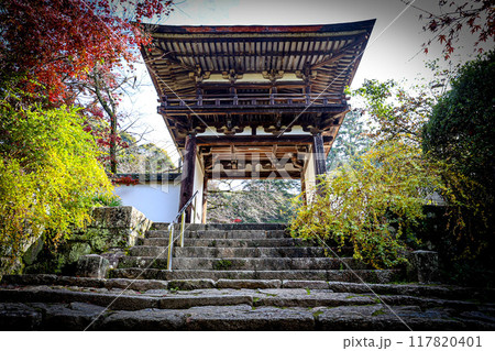 奈良県 長岳寺の伝統的な門 117820401