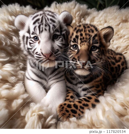 ホワイトタイガーとヒョウ 117820534