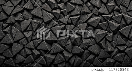 Black coal stone texture background Or wallpaper. A heap of black natural coal, top view perspective	 117820548