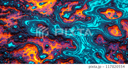 Abstract texture, dynamic and colorful neon fluid or paint. Digital illustration, background or Web banner	 117820554
