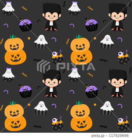 Kid cute seamless pattern Black Halloween party illustration 117820698