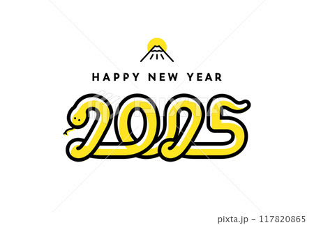 2025年巳年の年賀状テンプレート　イラスト　へび年　かわいい　おしゃれ　シンプル　デザイン　年賀 117820865