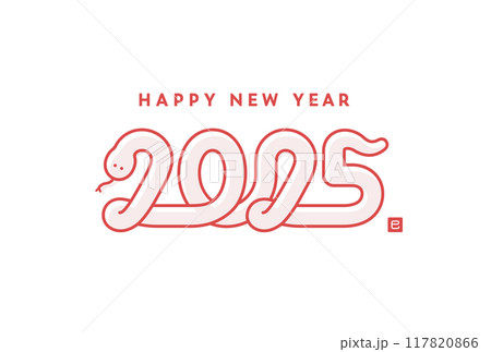 2025年巳年の年賀状テンプレート　イラスト　へび年　かわいい　おしゃれ　シンプル　デザイン　年賀 117820866