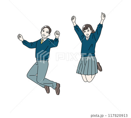 ジャンプをする学生の全身イラストセット ジャンプをする学生の全身イラストセット 117820913