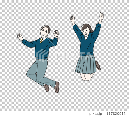 ジャンプをする学生の全身イラストセット ジャンプをする学生の全身イラストセット 117820913