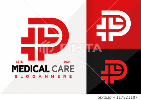 Cross Letter P Medical Care Logo Icon Vector Design. Creative simple logos designs illustration 117821187