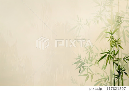 Tranquil bamboo stems and leaves against a clean beige background, creating a serene and minimalist atmosphere Tranquil bamboo stems and leaves against a clean beige background, creating a serene and minimalist atmosphere 117821897