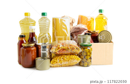Vegetable oil  and water in bottle isolated on white background. 117822030