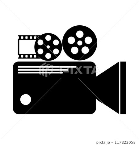 Camera tripod icon stands on a special front view, Old and New black white. Movie video vector illustration, Cinema camera icon. Camera tripod icon stands on a special front view, Old and New black white. Movie video vector illustration, Cinema camera icon. 117822058