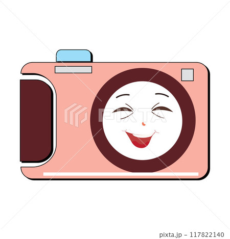 Camera Retro Mascot Character cartoon, camera mascot is smiling and with thumbs up. Vector hand drawn illustration 117822140