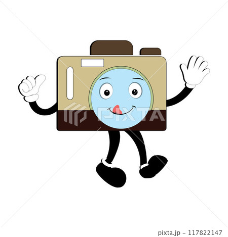 Camera Retro Mascot Character cartoon, camera mascot is smiling and with thumbs up. Vector hand drawn illustration Camera Retro Mascot Character cartoon, camera mascot is smiling and with thumbs up. Vector hand drawn illustration 117822147