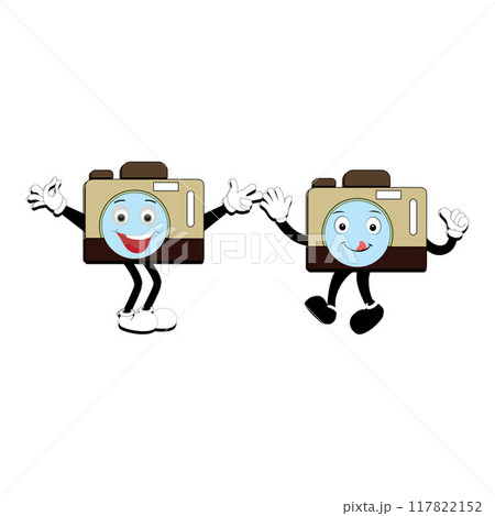Camera Retro Mascot Character cartoon, camera mascot is smiling and with thumbs up. Vector hand drawn illustration 117822152