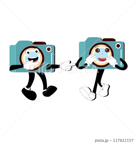 Camera Retro Mascot Character cartoon, camera mascot is smiling and with thumbs up. Vector hand drawn illustration 117822157