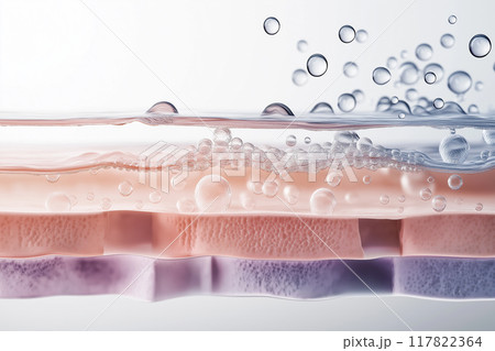 Premium Skincare Graphic Showing Hydrated Skin Layers with Moisture Beads 117822364