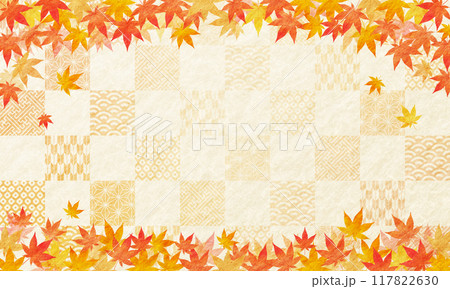 お歳暮・七五三・敬老の日　市松模様と紅葉　背景 117822630