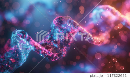 Glowing DNA spiral structure on abstract background 117822631