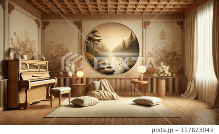 和モダンインテリアとピアノのある心落ち着く空間 117823045