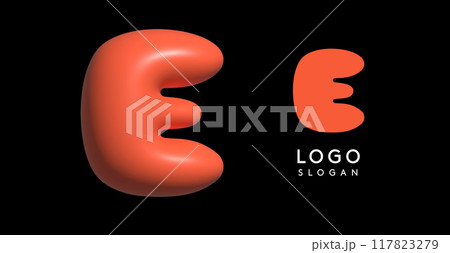 Inflatable letter E appealing 3D logo, glossy shiny bubble logotype for education and childish poster design, U2K brand identity, tech startup, eye-catching typographic. Vector illustration 117823279