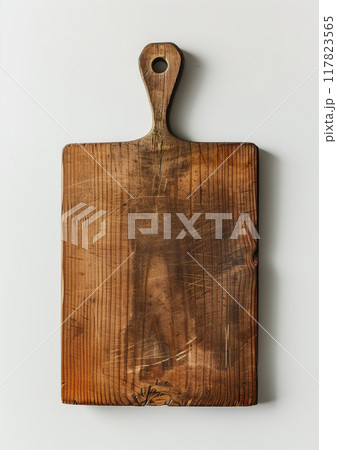 Natural wood cutting board mockup, ideal for showcasing kitchen tools and rustic home decor 117823565