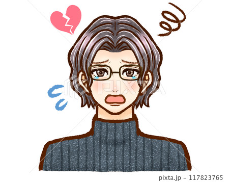 涙を流して悲しむパーマの大人男性の泣き顔イラスト素材2 涙を流して悲しむパーマの大人男性の泣き顔イラスト素材2 117823765