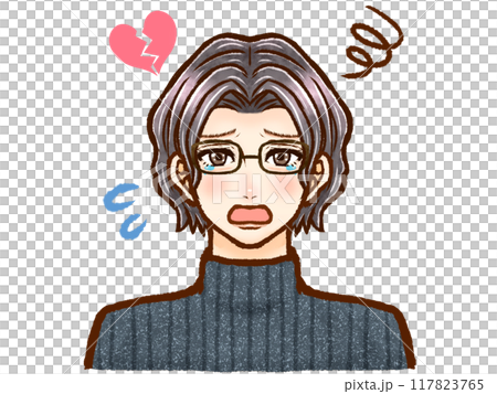 涙を流して悲しむパーマの大人男性の泣き顔イラスト素材2 涙を流して悲しむパーマの大人男性の泣き顔イラスト素材2 117823765