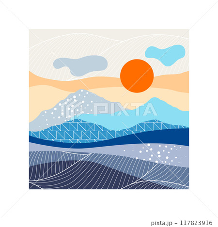 Landscape with mountains and hills. Natural scene illustration. Landscape with mountains and hills. Natural scene illustration. 117823916