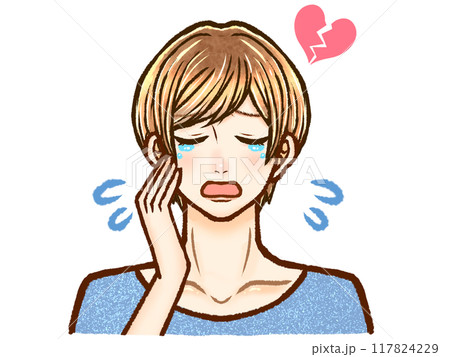 涙を流して悲しむ大人男性の泣き顔イラスト素材4 117824229