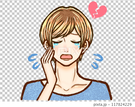 涙を流して悲しむ大人男性の泣き顔イラスト素材4 117824229