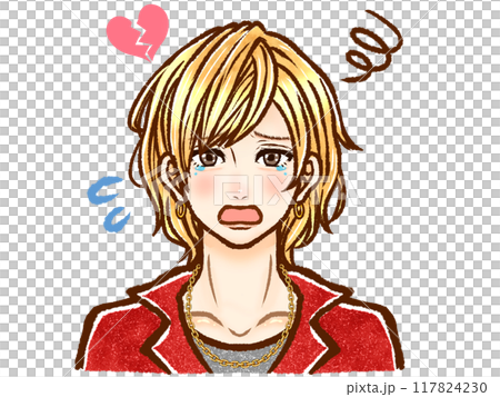 涙を流して悲しむ金髪ホスト大人男性の泣き顔イラスト素材 117824230