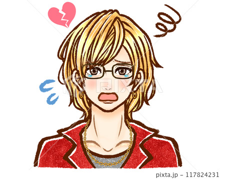 涙を流して悲しむ金髪ホスト大人男性の泣き顔イラスト素材2 117824231