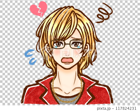 涙を流して悲しむ金髪ホスト大人男性の泣き顔イラスト素材2 117824231
