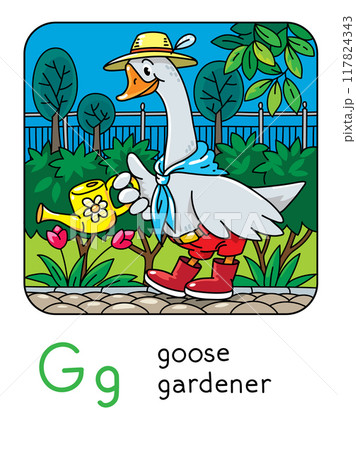 Goose gardener. Alphabet G. Profession animals ABC Goose gardener. Alphabet G. Profession animals ABC 117824343