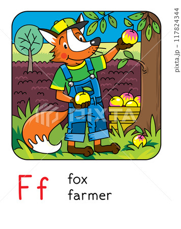 Fox farmer. Animals and profession ABC. Alphabet F 117824344